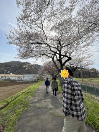 03桜並木を散歩する利用者様